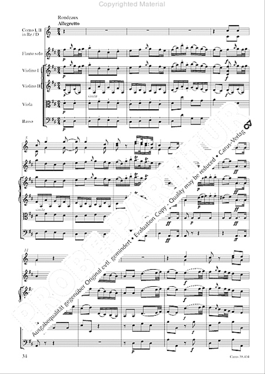 Concerto for Flute in D major (Concerto per il Flauto traverso in D / Flotenkonzert in D) Flute Solo scores gallery preview page 36
