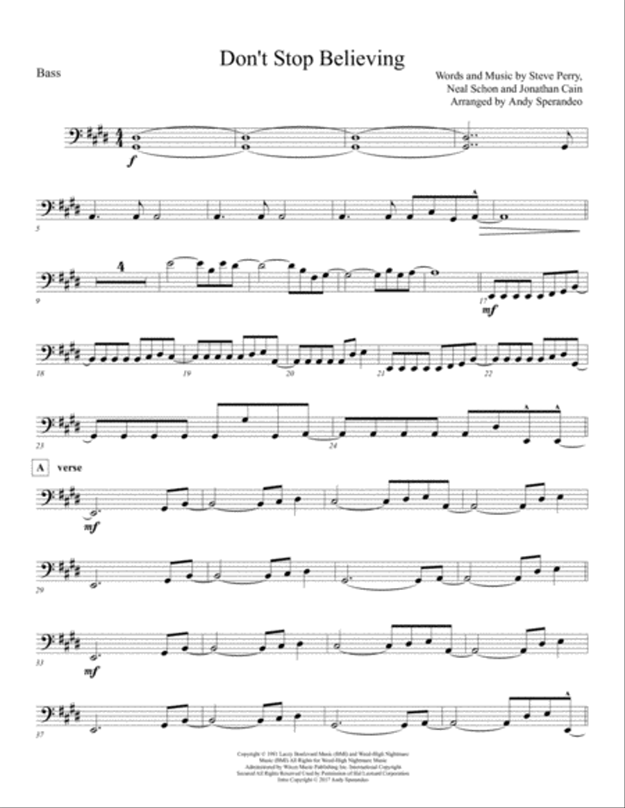 Don't Stop Believin' Bass Guitar scores gallery preview page 1
