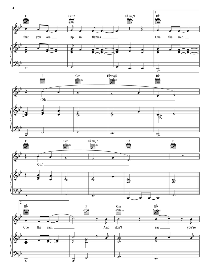 Cue The Rain Piano, Vocal, Guitar scores gallery preview page 4