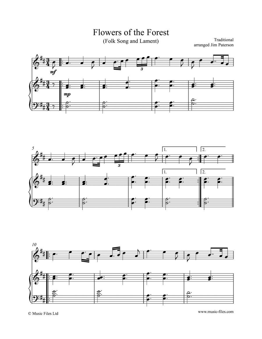 Flowers of the Forest (Scottish Lament & Folk Song) Piano scores gallery preview page 1