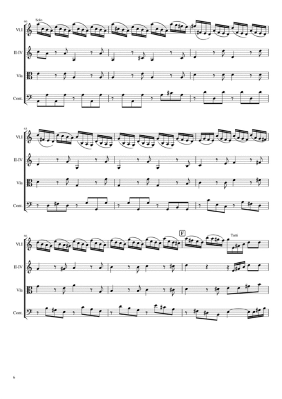 Vivaldi - Violin Concerto in A minor, RV 356 Op.3 No.6 L`Estro Armonico For String Quartet Original String Quartet scores gallery preview page 6