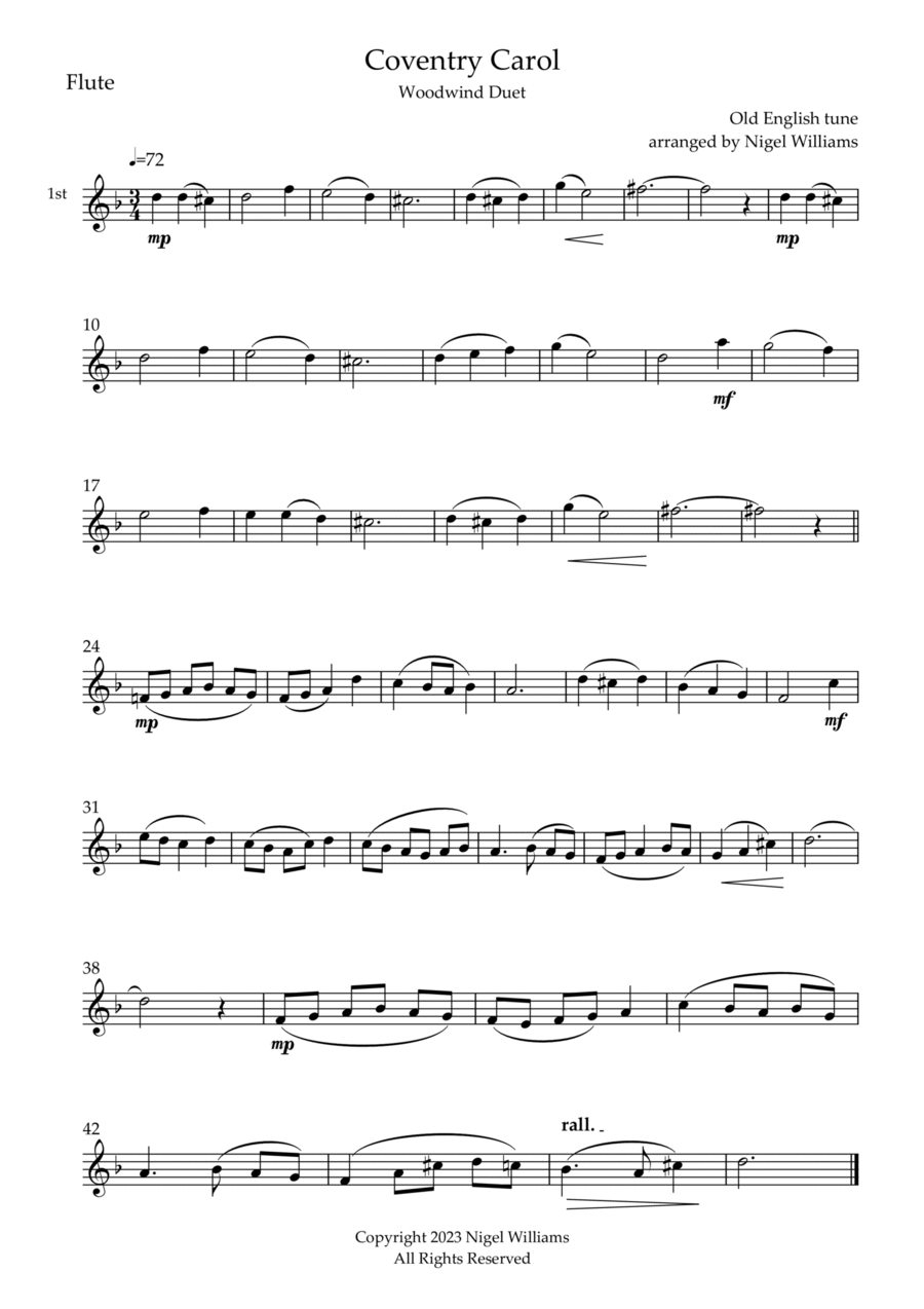Coventry Carol Coventry Carol Flute Duet scores gallery preview page 1