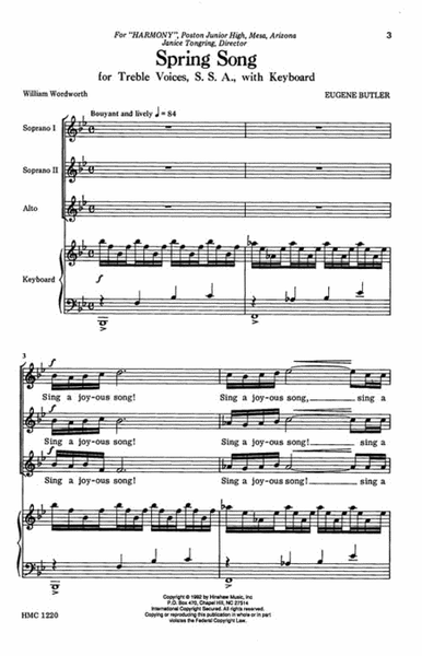 Spring Song by Eugene Butler Choir - Sheet Music