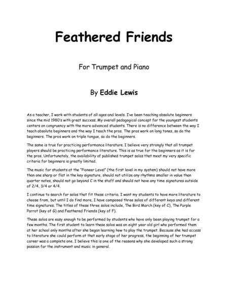 Feathered Friends Beginner Trumpet Solo by Eddie Lewis image number null