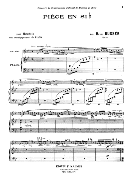 Büsser: Piece in B flat, Op. 22