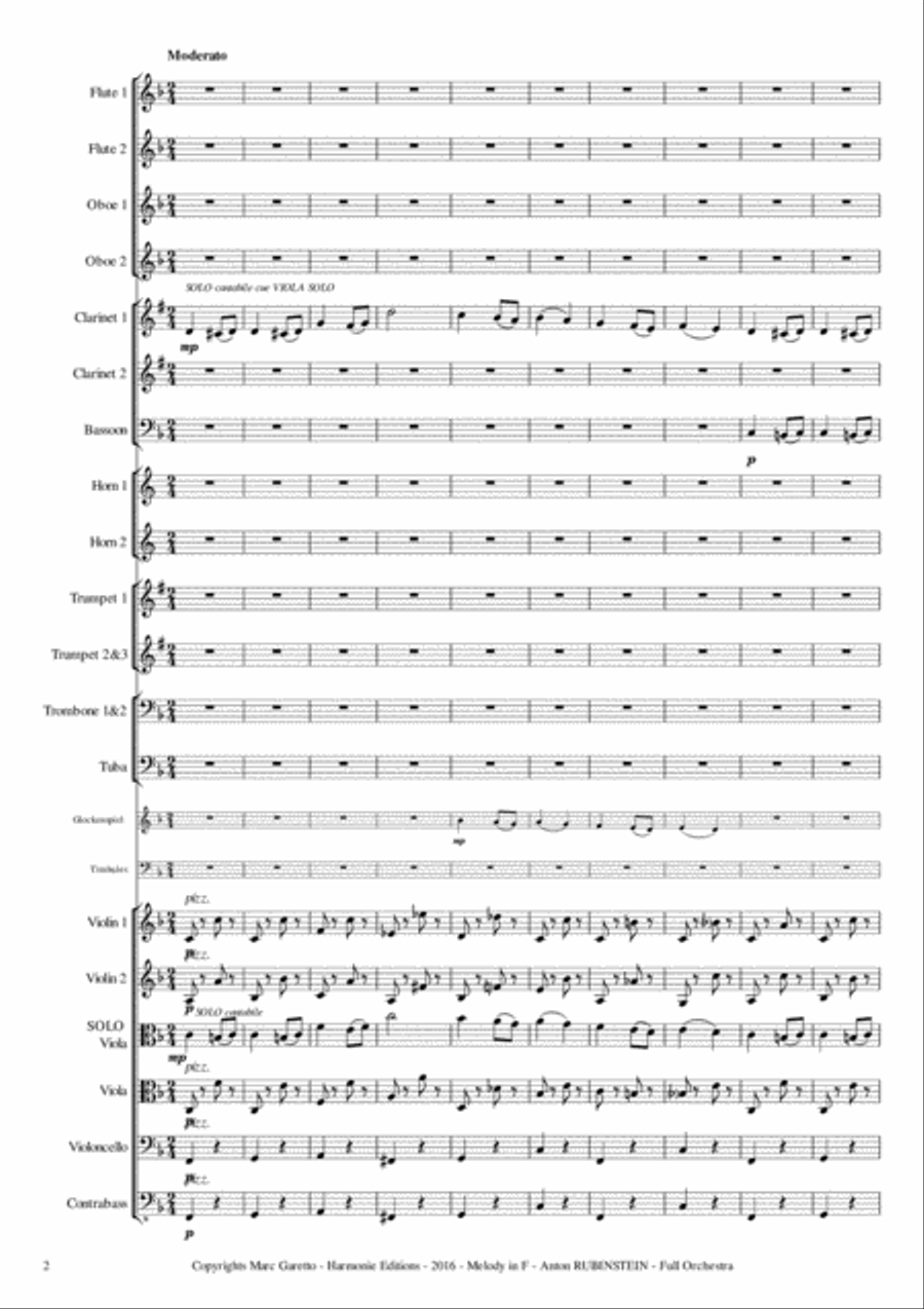 Melody in F for Full Orchestra // Anton RUBINSTEIN - Vincent D'INDY - Marc GARETTO Full Orchestra scores gallery preview page 2