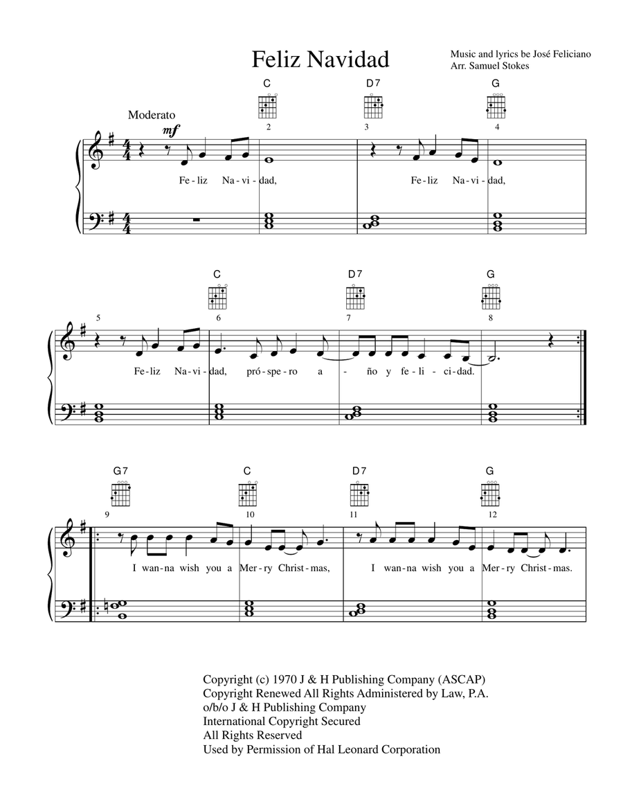 Feliz Navidad Piano, Vocal scores gallery preview page 1