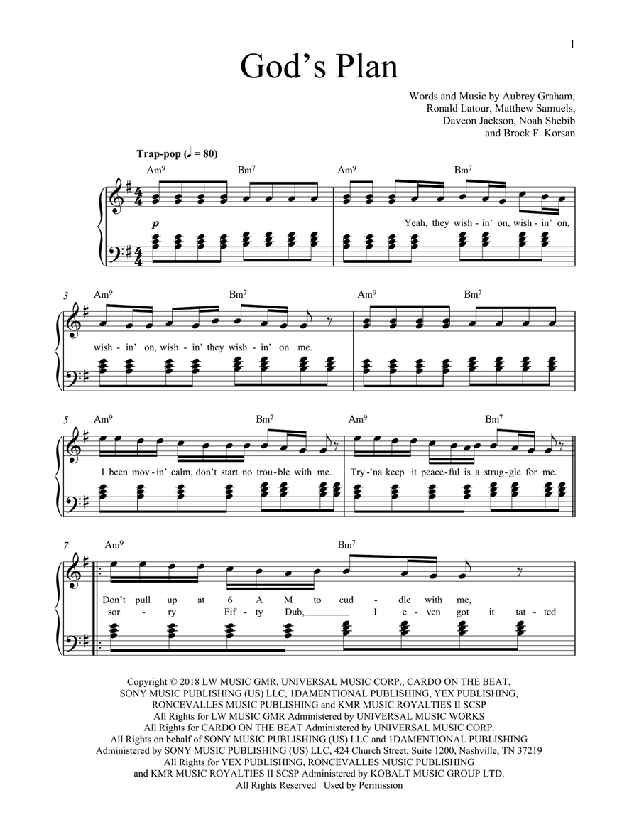 God's Plan God's Plan Easy Piano scores gallery preview page 1