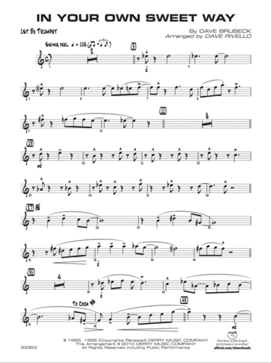 In Your Own Sweet Way: 1st B-flat Trumpet Jazz Ensemble scores gallery preview page 1