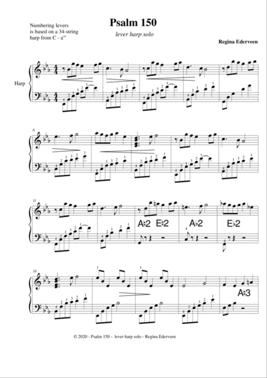 Psalm 150 - lever harp solo Celtic Harp scores gallery preview page 1
