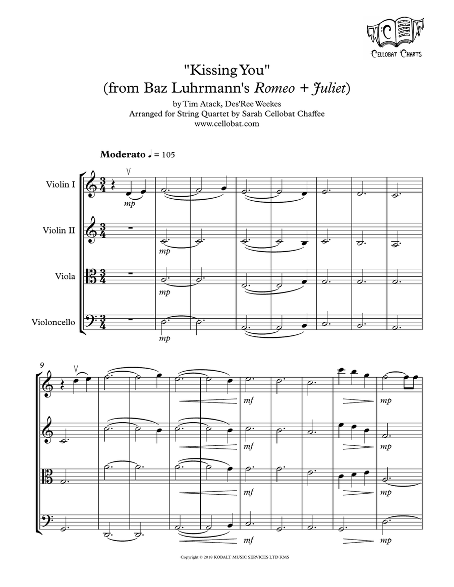 Kissing You String Quartet scores gallery preview page 1