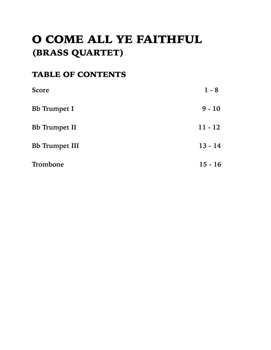 O Come All Ye Faithful (Brass Quartet): Three Trumpets and Trombone Brass Quartet scores gallery preview page 4