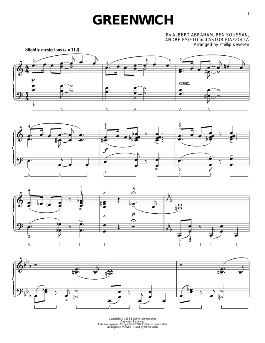 Greenwich (arr. Phillip Keveren) Piano Solo scores gallery preview page 1