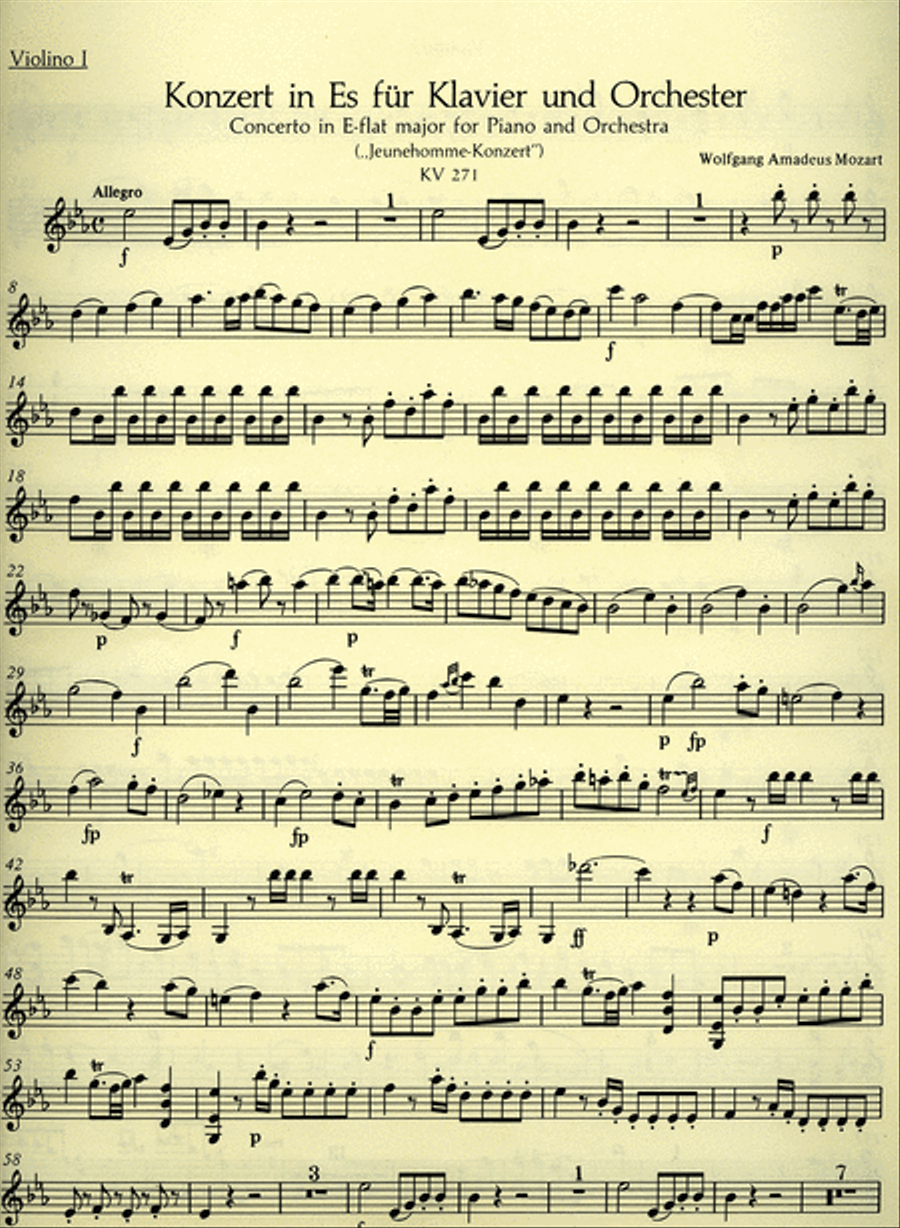 Concerto for Piano and Orchestra, No. 9 E flat major, KV 271 'Jeunehomme' Orchestra scores gallery preview page 1