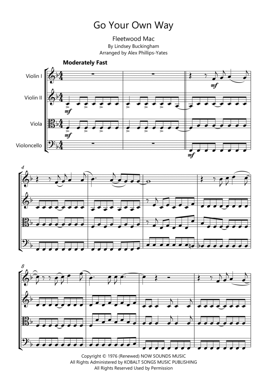 Go Your Own Way String Quartet scores gallery preview page 1