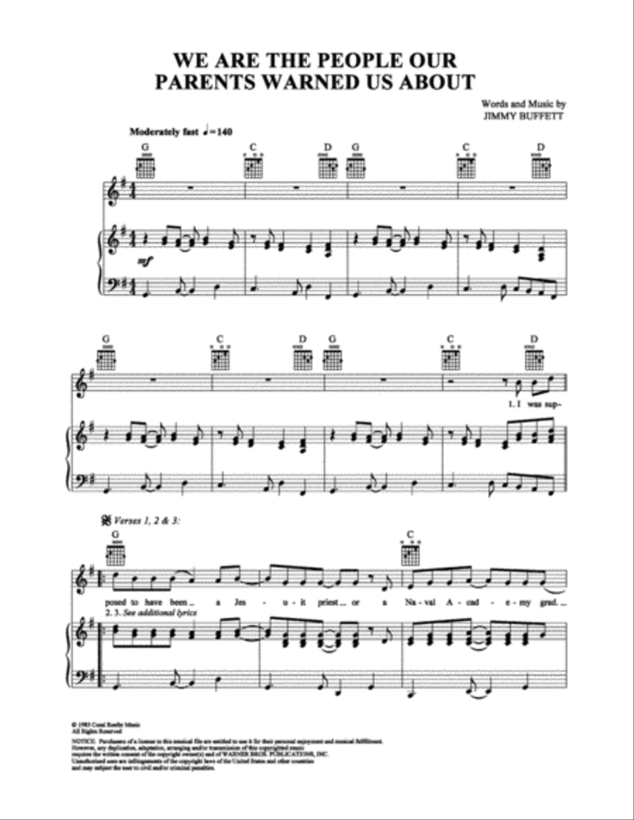 We Are the People Our Parents Warned Us About Piano, Vocal, Guitar scores gallery preview page 1