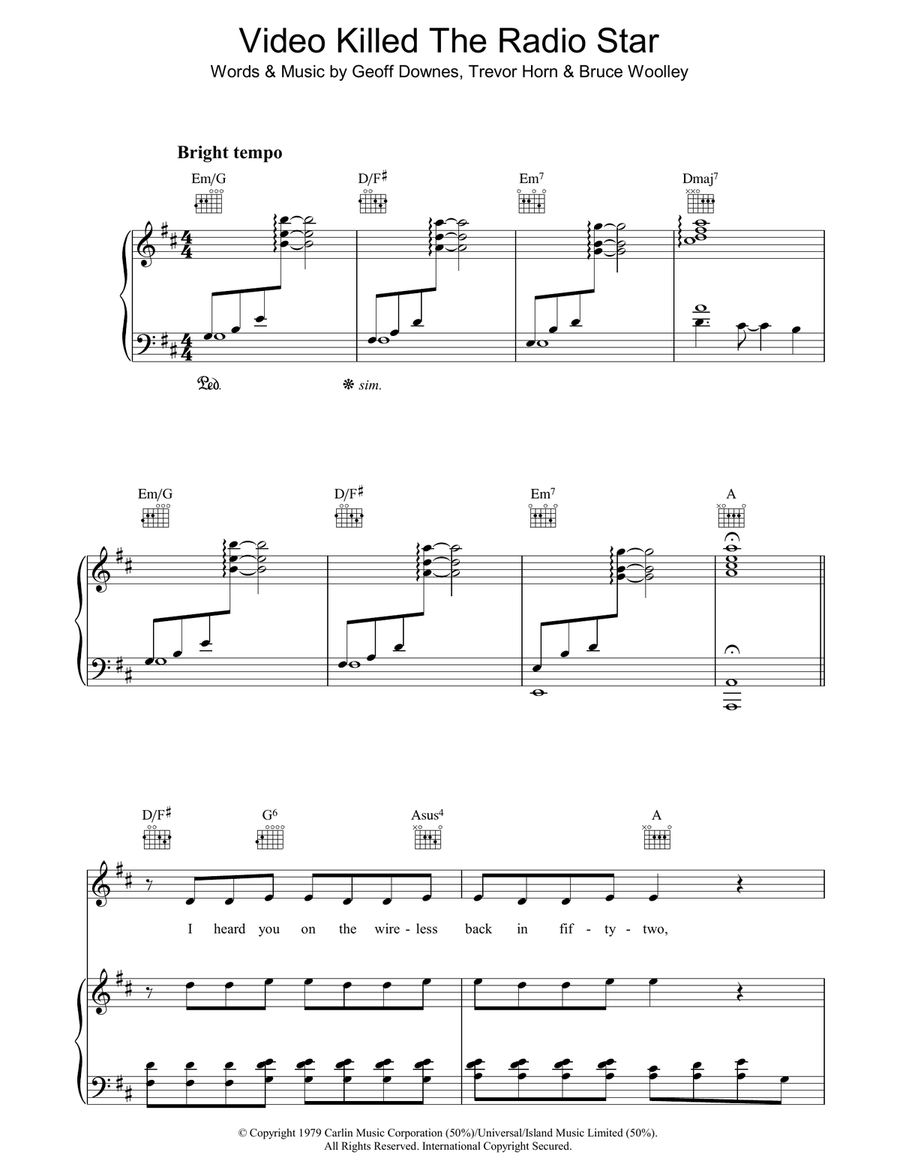 Video Killed The Radio Star Piano, Vocal, Guitar scores gallery preview page 1