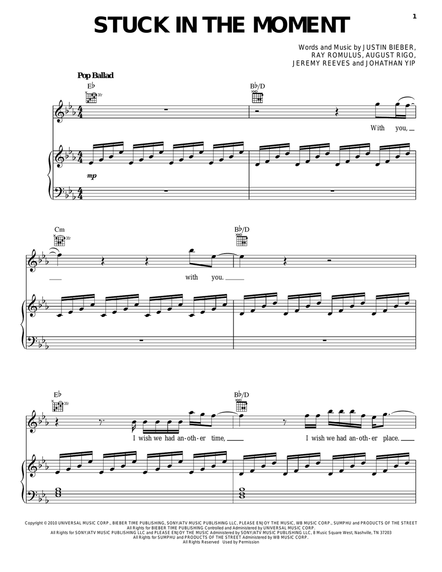 Stuck In The Moment Piano, Vocal, Guitar scores gallery preview page 1