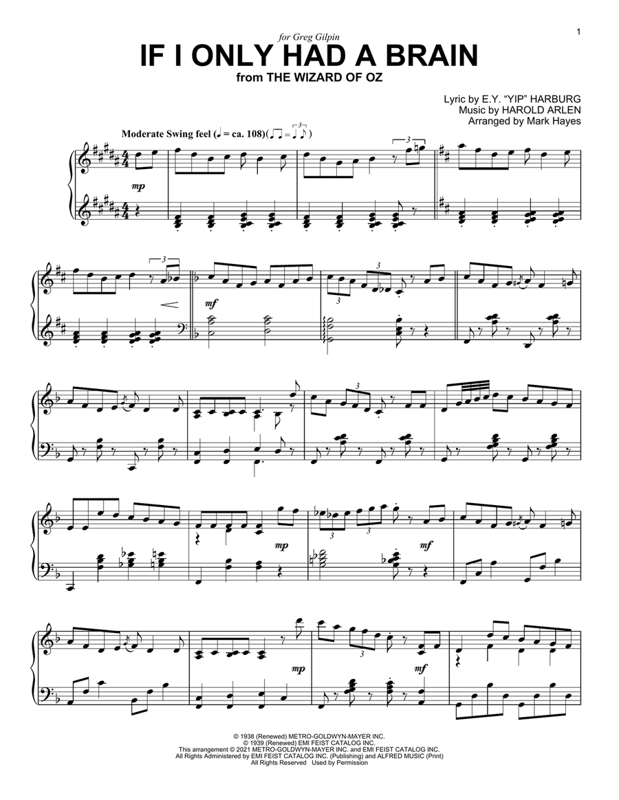 If I Only Had A Brain (from The Wizard Of Oz) (arr. Mark Hayes) Piano Solo scores gallery preview page 1