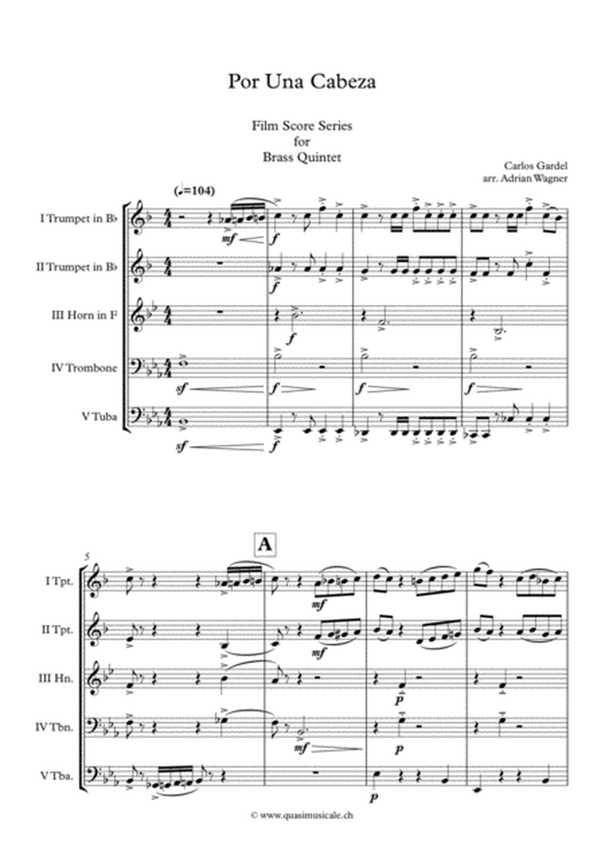 "Por Una Cabeza" (Carlos Gardel) Brass Quintet arr. Adrian Wagner image number null