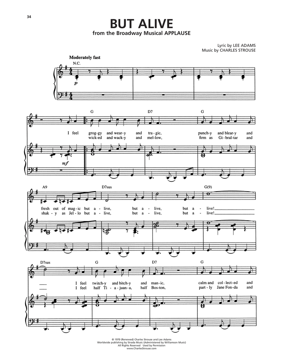 But Alive (from Applause) Piano, Vocal, Guitar scores gallery preview page 1