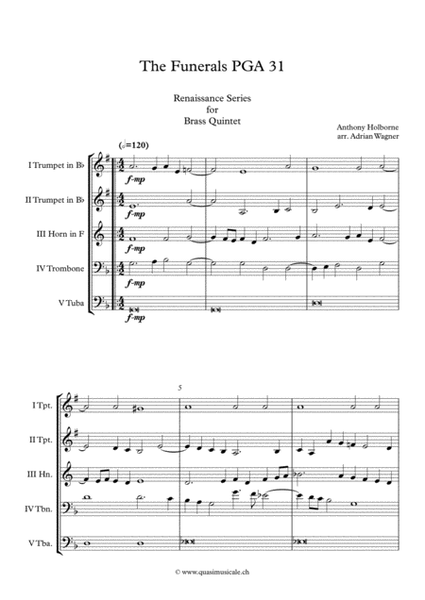 Anthony Holborne Collection Book IV Brass Quintet arr. Adrian Wagner