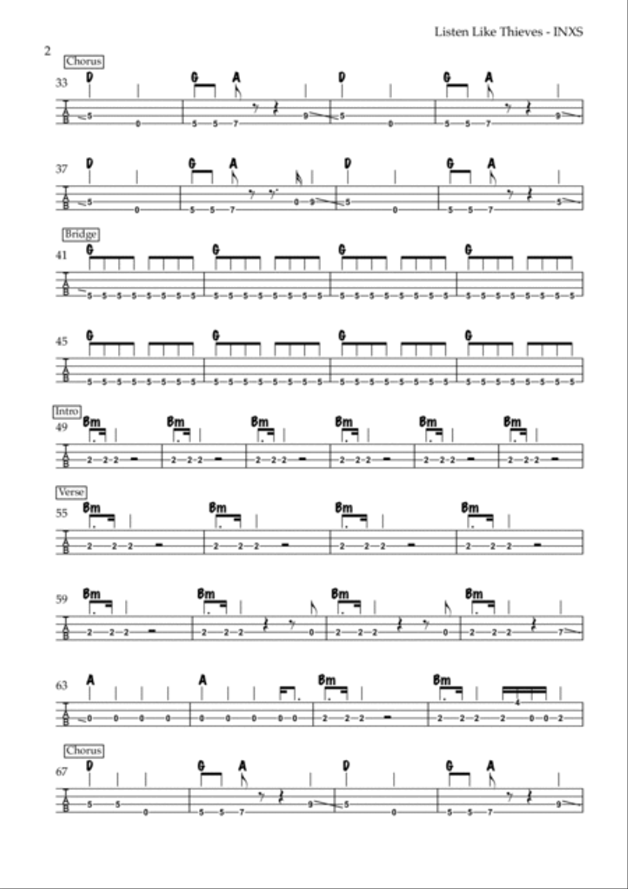 Listen Like Thieves Bass Guitar Tablature scores gallery preview page 2