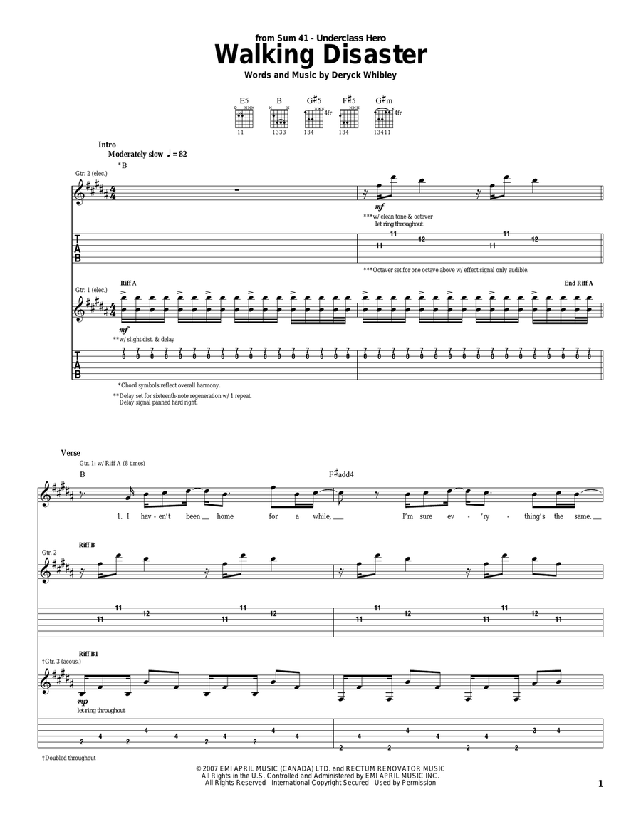 Walking Disaster Acoustic Guitar scores gallery preview page 1