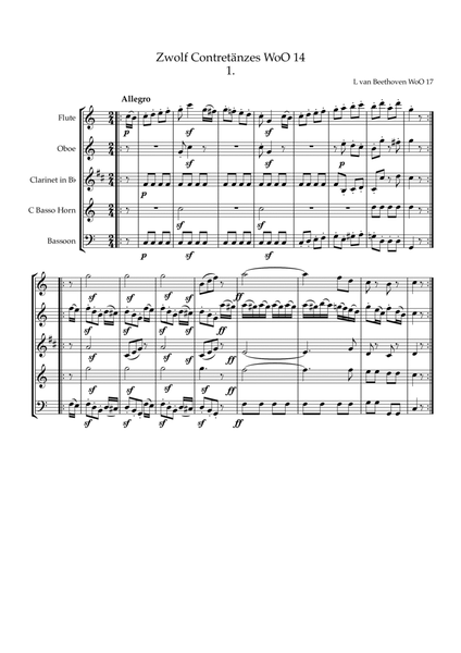 Beethoven: Zwölf Contretänzes (Twelve Countredances) WoO 14 No.1 - wind quintet image number null