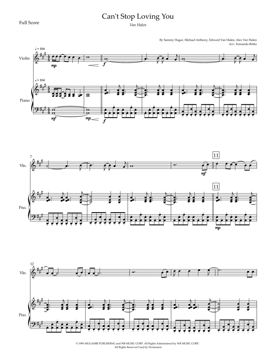 Can't Stop Loving You Violin Solo scores gallery preview page 1