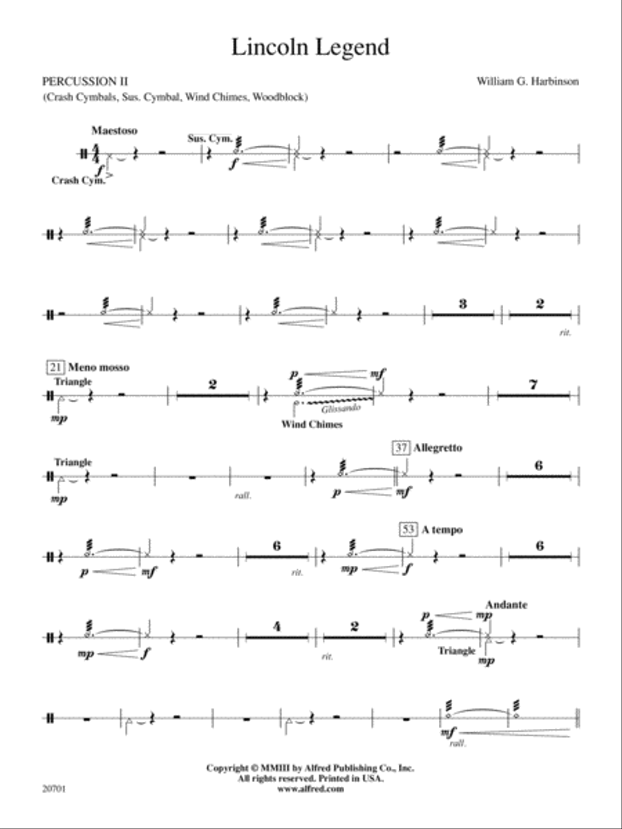 Lincoln Legend: 2nd Percussion Concert Band scores gallery preview page 1
