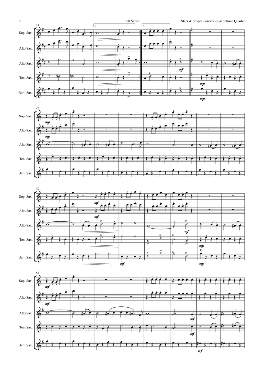 Stars and Stripes forever - Sousa - Saxophone Quartet Saxophone Quartet scores gallery preview page 2