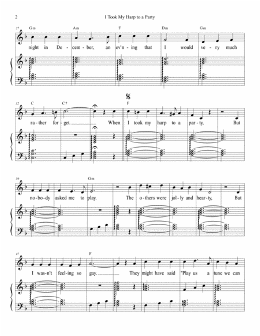 I Took My Harp to a Party sung by Gracie Fields arranged for harp and voice (high key) Harp scores gallery preview page 2