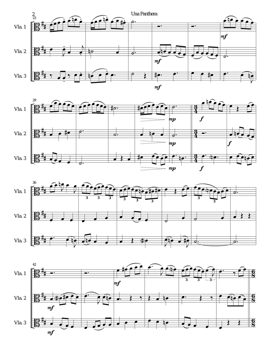 Una panthera in compagnia de Marte (A Panther in company of Mars) arranged for 3 violas Viola Solo scores gallery preview page 2