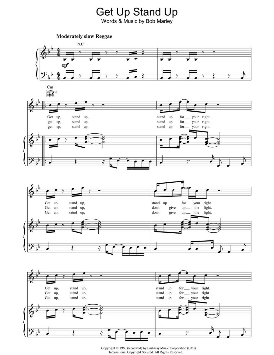 Get Up Stand Up Piano, Vocal, Guitar scores gallery preview page 1