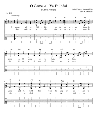 O Come All Ye Faithful - Fingerstyle Guitar tab and notation - Christmas