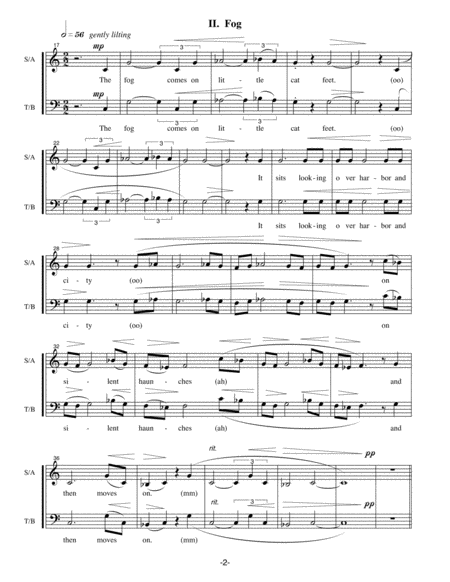 Three Short Sandburg Choruses for Unison Choir SA/TB image number null