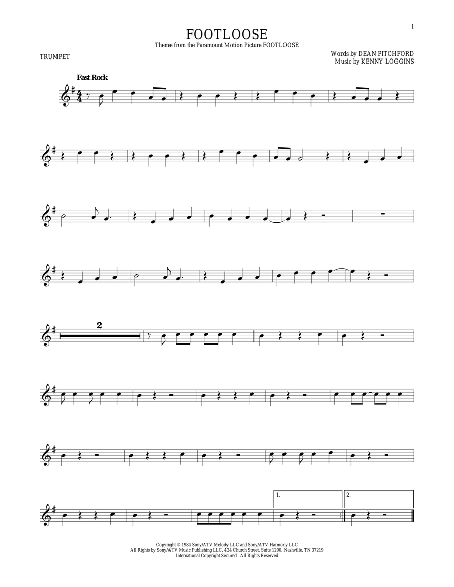 Footloose Footloose Trumpet Solo scores gallery preview page 1