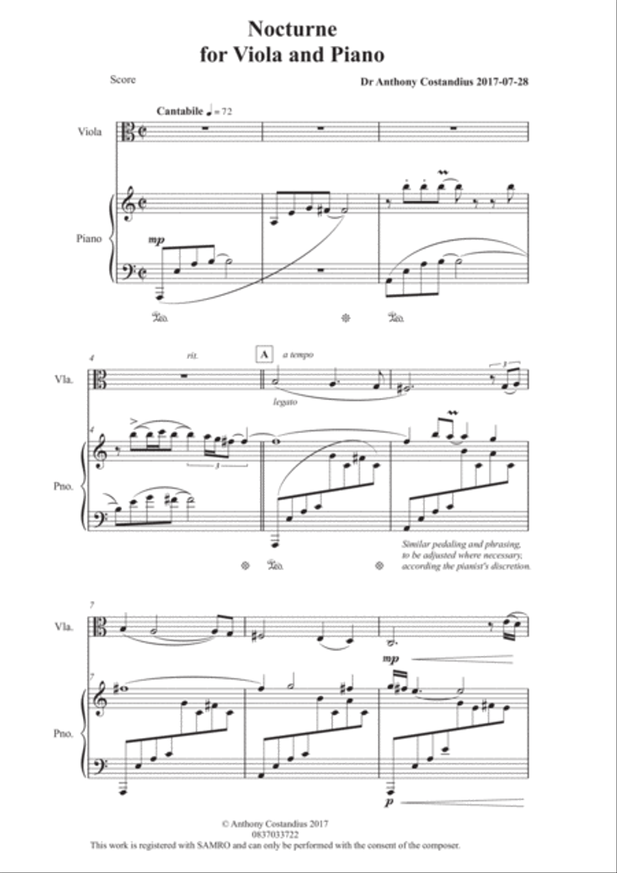 Nocturne for Viola and Piano Piano scores gallery preview page 1