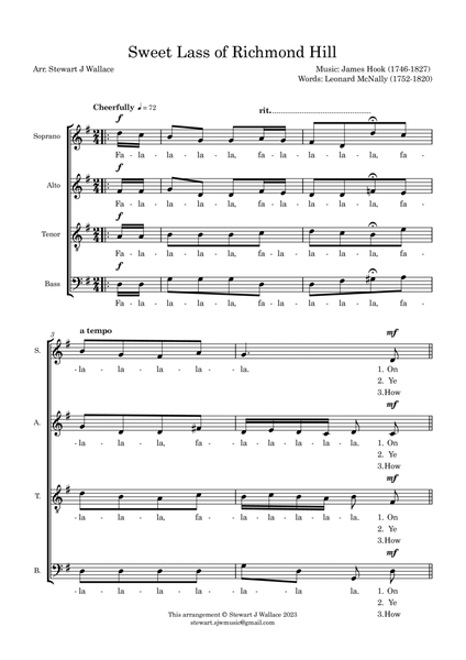 Sweet Lass of Richmond Hill - SATB vocal score image number null