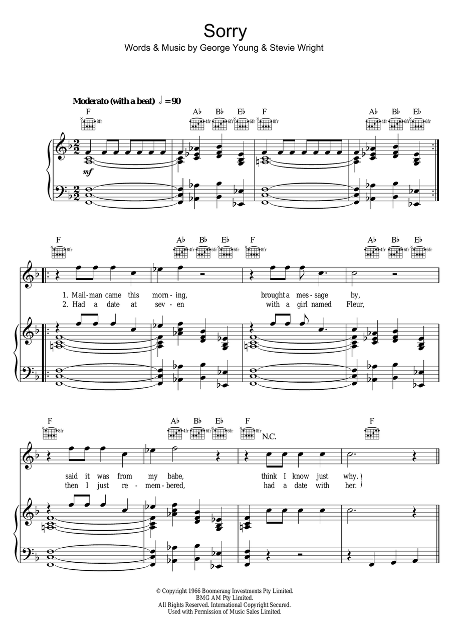 Sorry Piano, Vocal scores gallery preview page 1