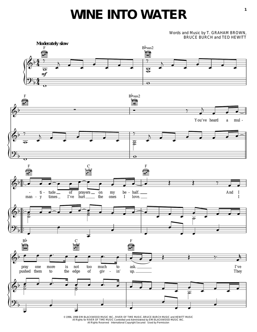 Wine Into Water Wine Into Water Piano, Vocal, Guitar scores gallery preview page 1