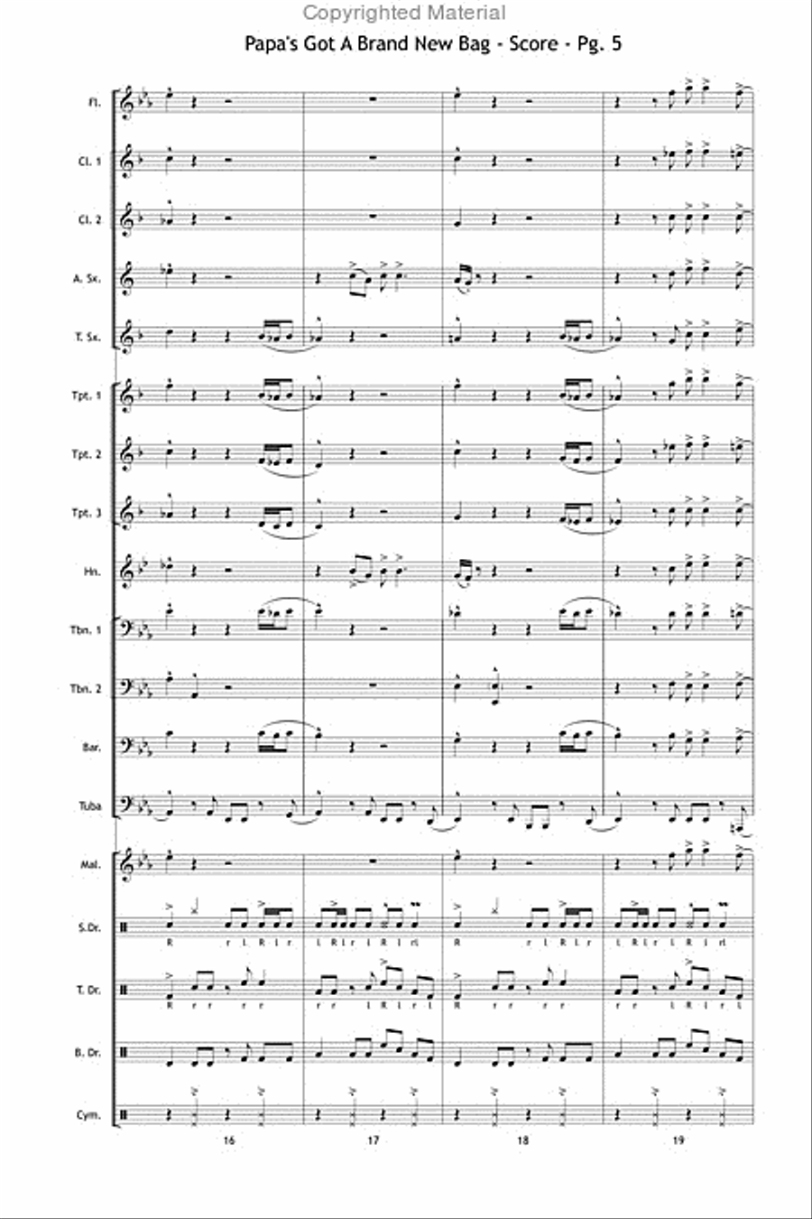 Papa's Got a Brand New Bag Marching Band scores gallery preview page 6