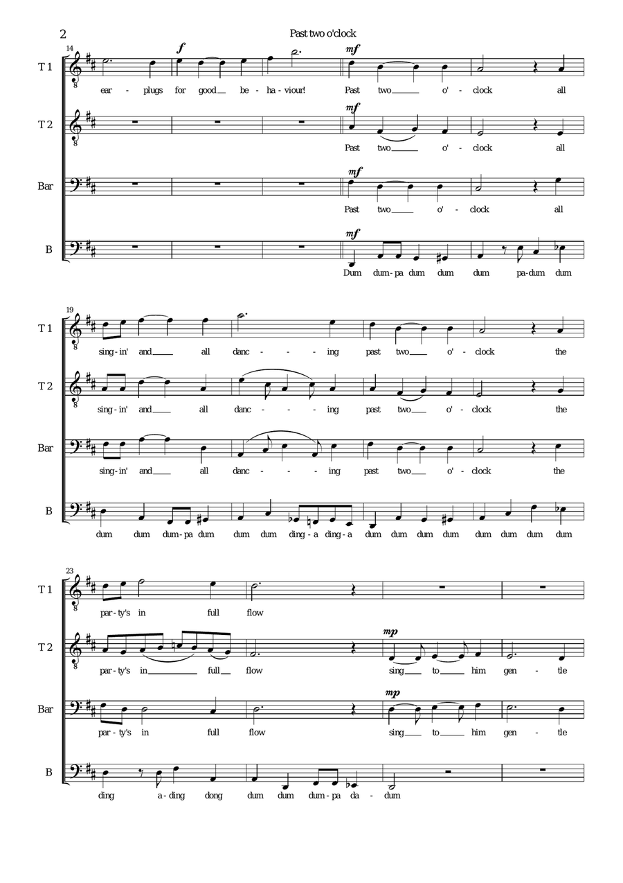 Past 2 o'clock for male voice choir (TTBarB) in D TTBB scores gallery preview page 2