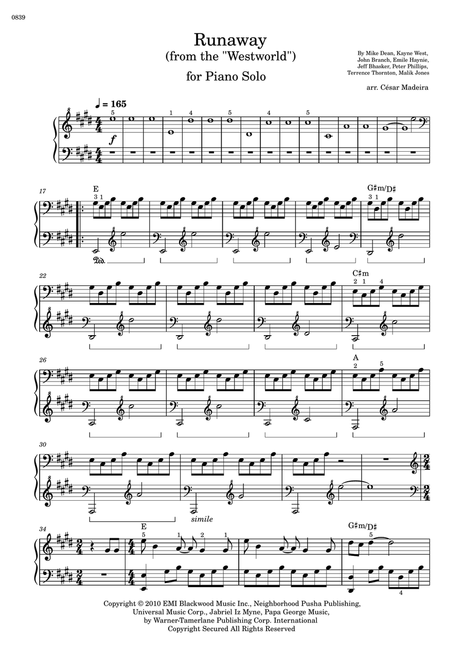 Runaway Piano Solo scores gallery preview page 2