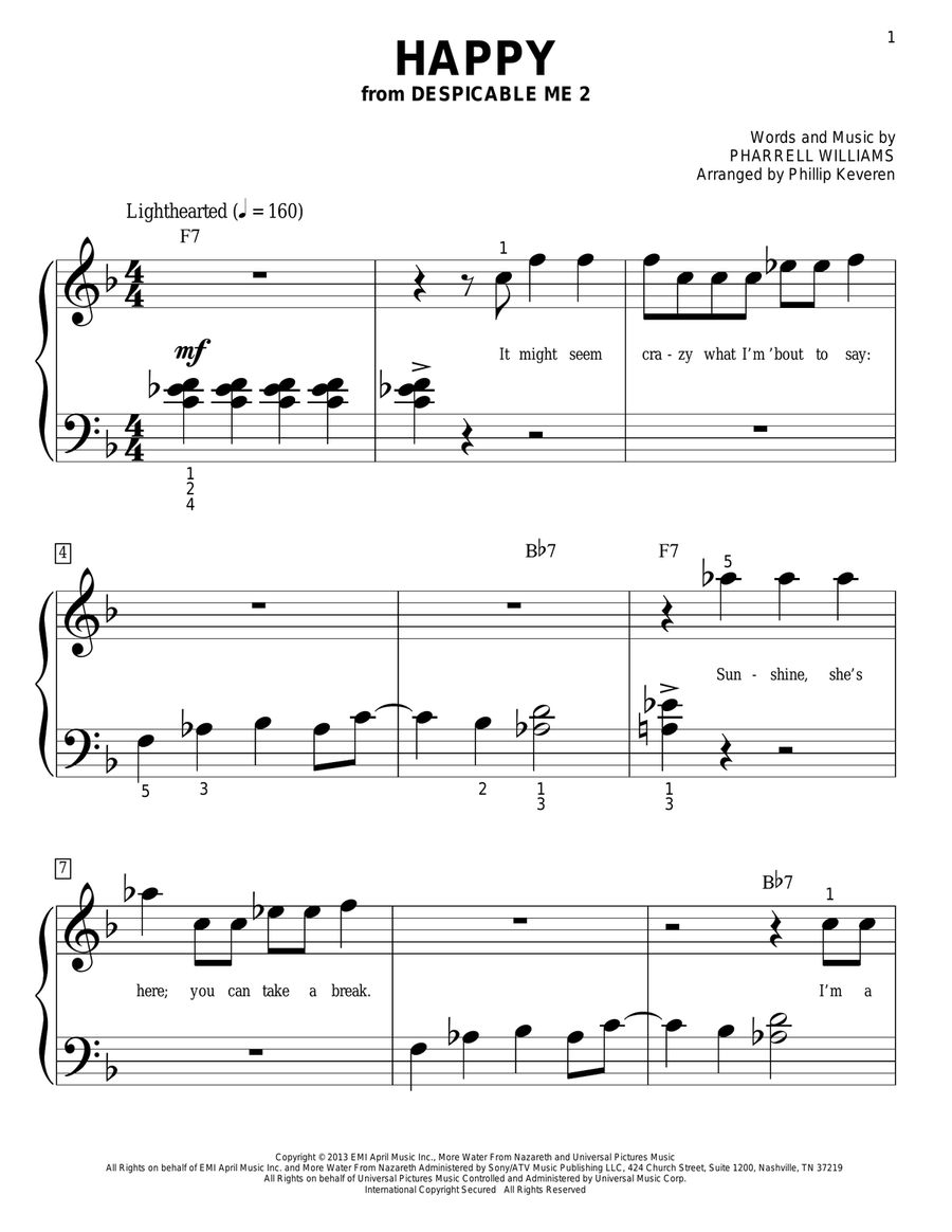 Happy (arr. Phillip Keveren) Easy Piano scores gallery preview page 1