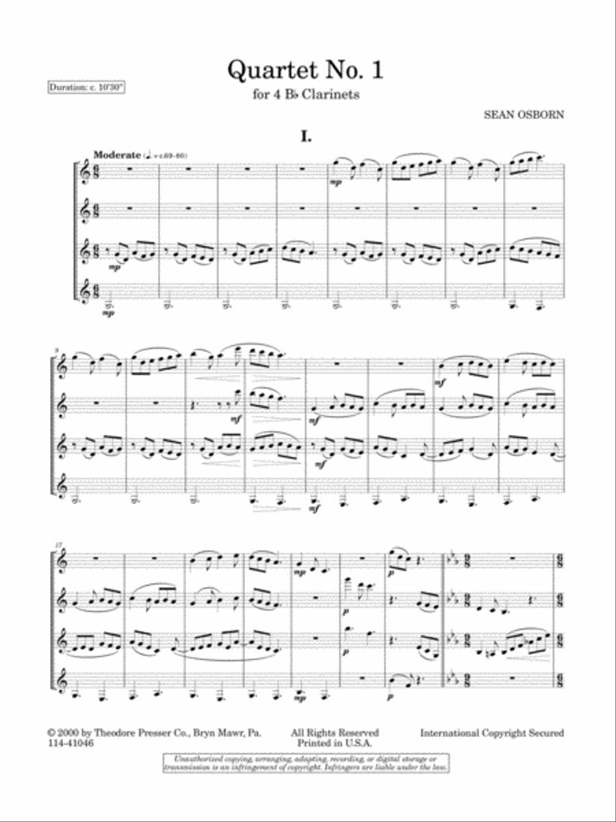 Quartet No. 1 Clarinet Quartet scores gallery preview page 2