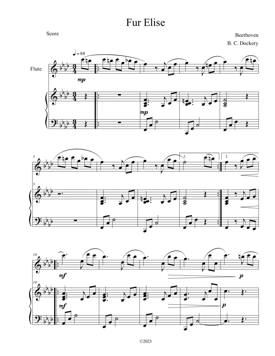Fur Elise (Flute Solo with Piano Accompaniment) Flute Solo scores gallery preview page 1