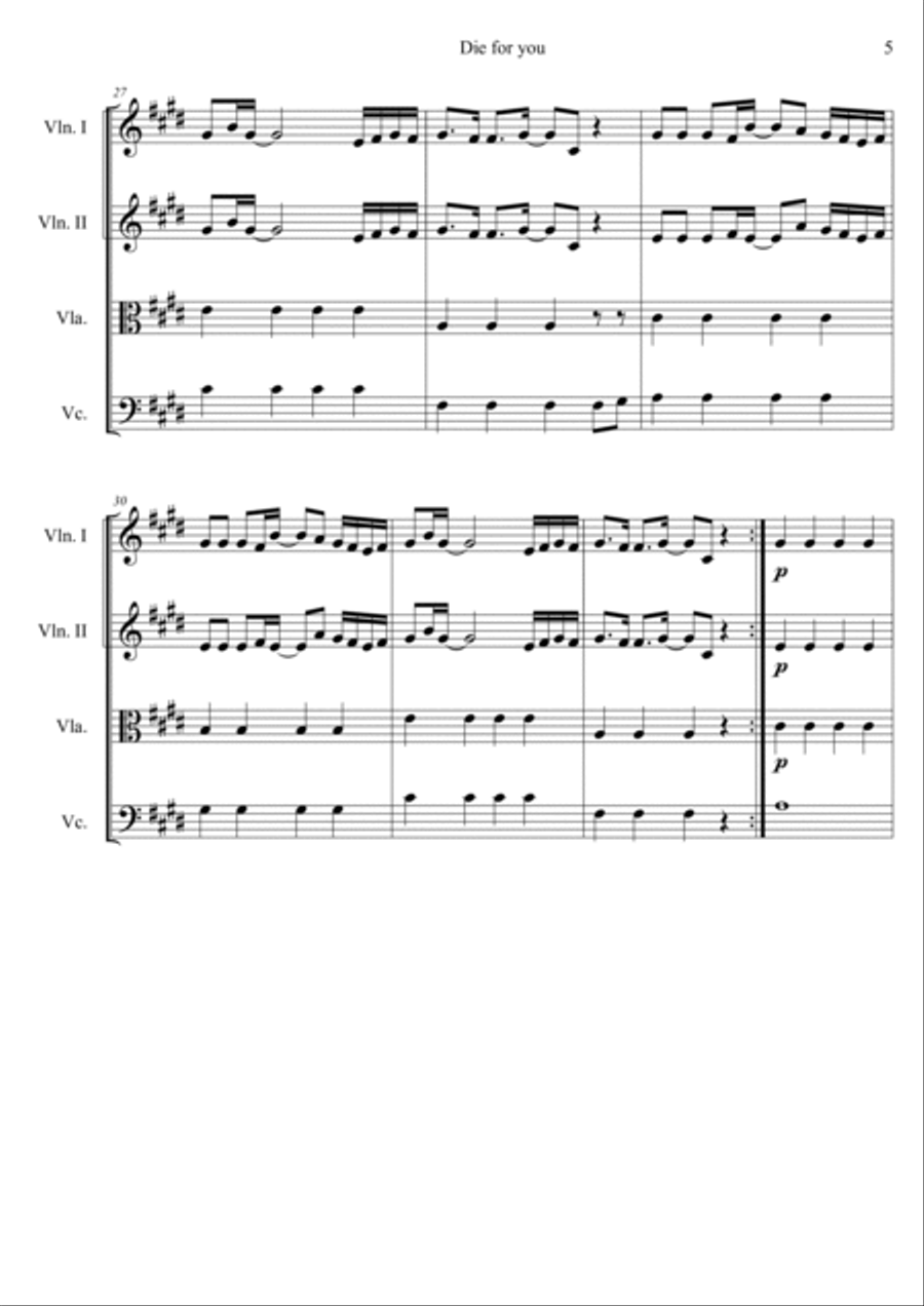 Die For You Die For You String Quartet scores gallery preview page 5