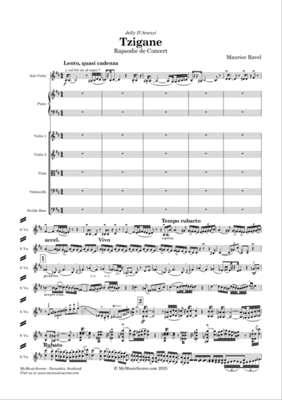 Ravel Tzigane for Violin and String Orchestra String Orchestra scores gallery preview page 2